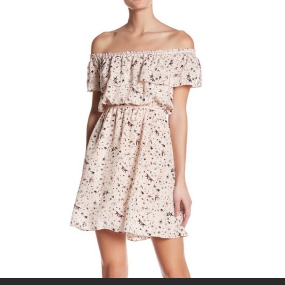 The Kooples off the shoulder tattoo print silk dress